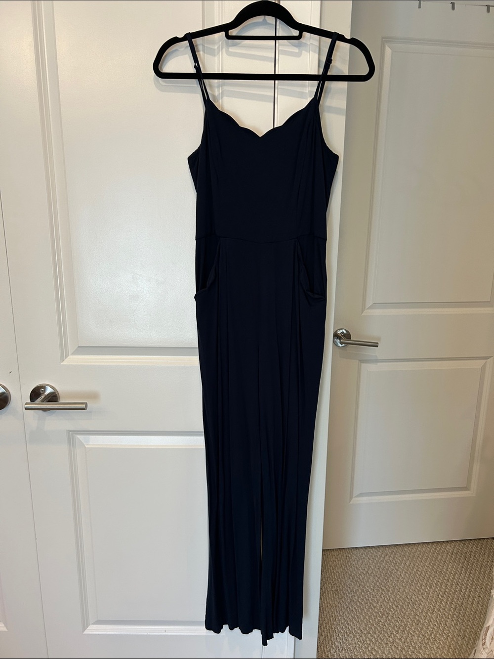 Women’s Navy Scallop Neck jumpsuit